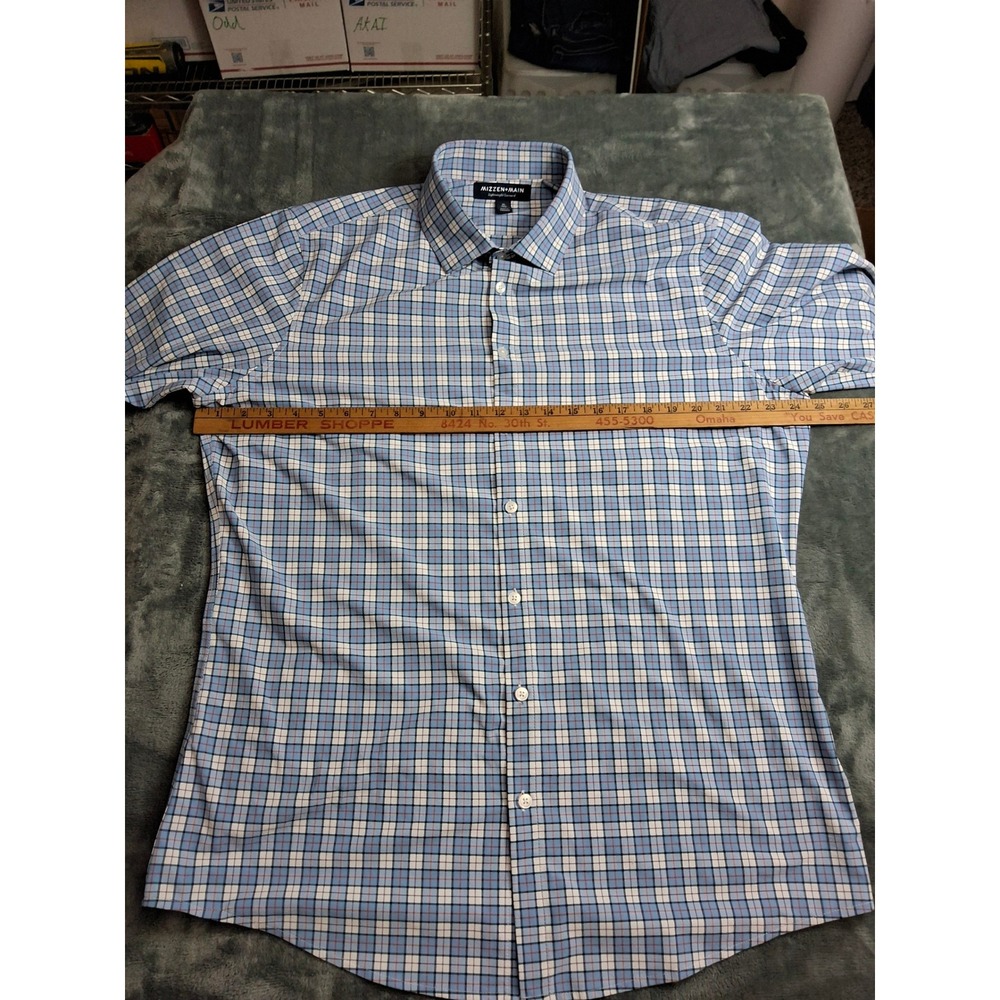 Mizzen+Main Lightweight Leeward Dress Shirt Mens XL Trim Blue Plaid Performance - Picture 7 of 11